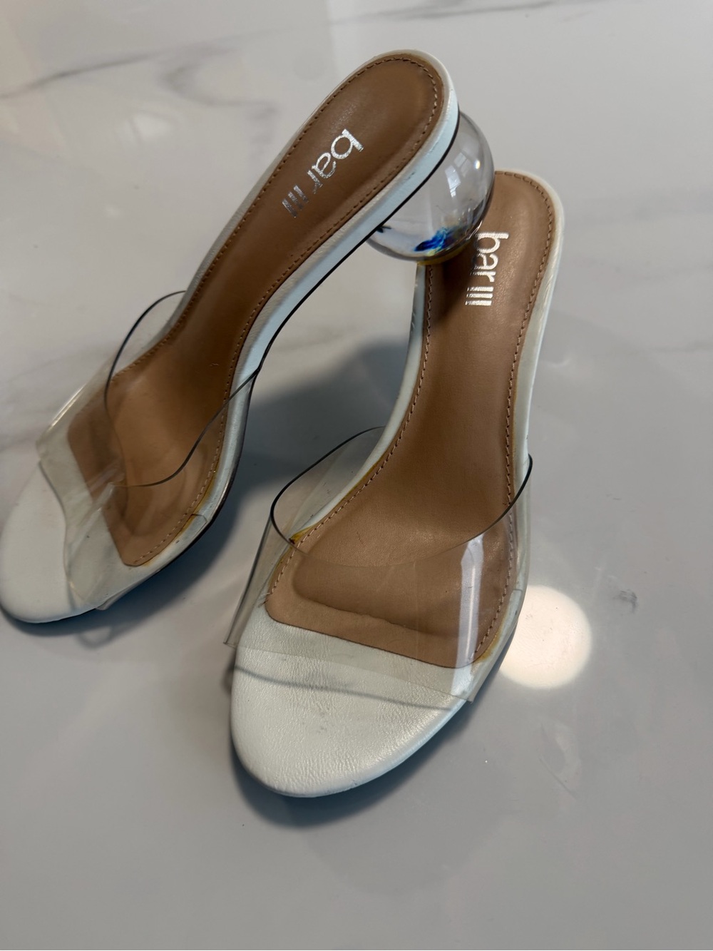 Bar III Clear PVC Bubble Heel Mules White Open Toe Slide Sandals Women’s 6.5 - Picture 2 of 11